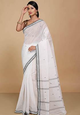 White Printed Cotton Saree
