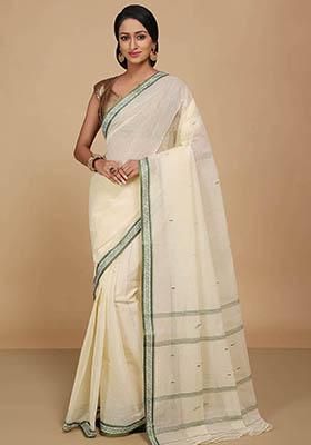 White Printed Cotton Saree