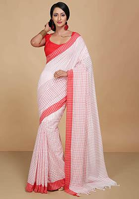 White Embroidered Art Silk Saree Set
