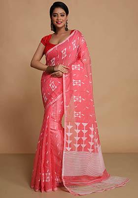 Pink Embroidered Art Silk Saree Set