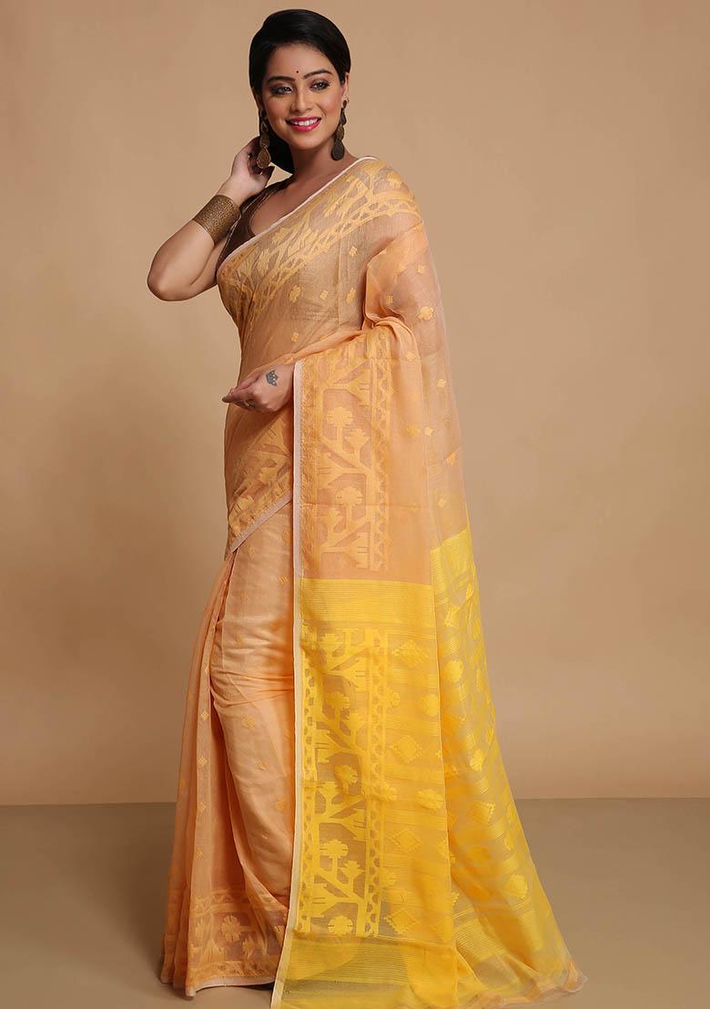 Beige Embroidered Art Silk Saree - Indya
