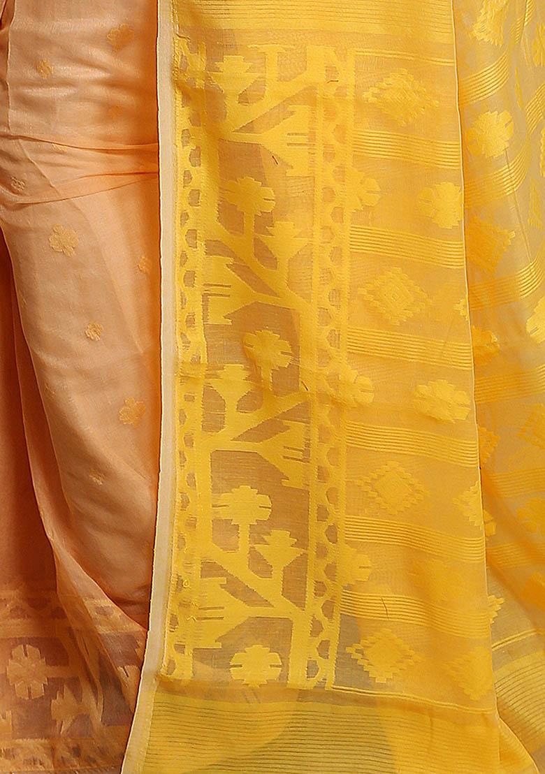 Beige Embroidered Art Silk Saree - Indya
