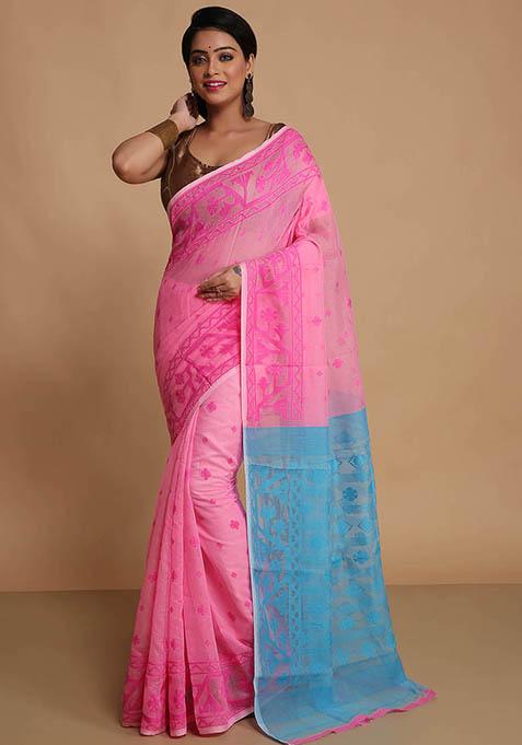 Pink Embroidered Art Silk Saree