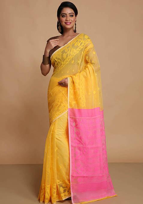 Yellow Embroidered Art Silk Saree