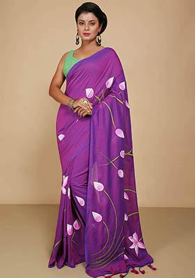 Magenta Embroidered Cotton Saree Set