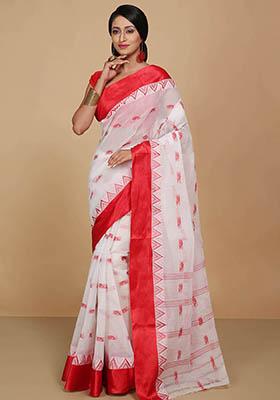 White Weaving Art Silk Saree