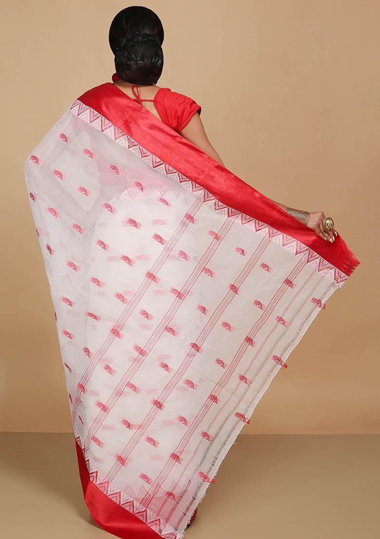White Weaving Art Silk Saree