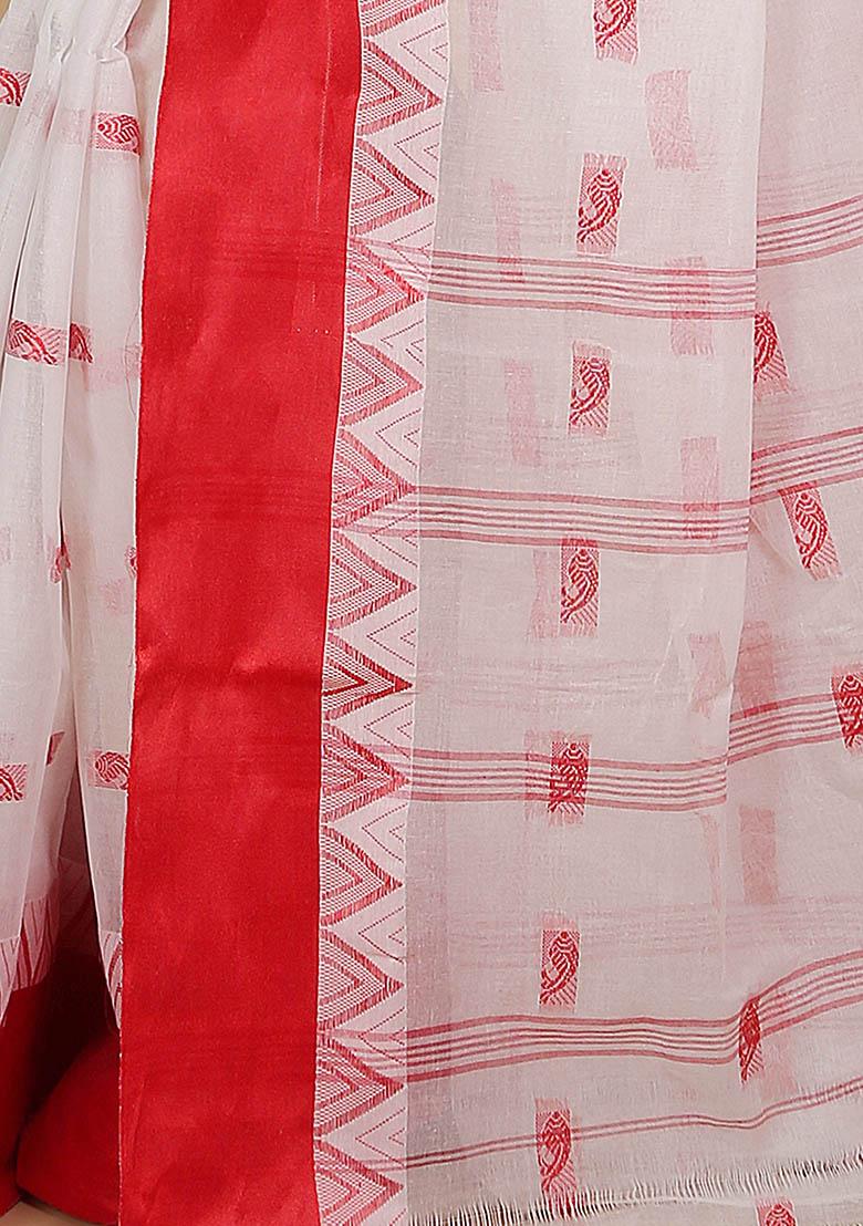 White Weaving Art Silk Saree