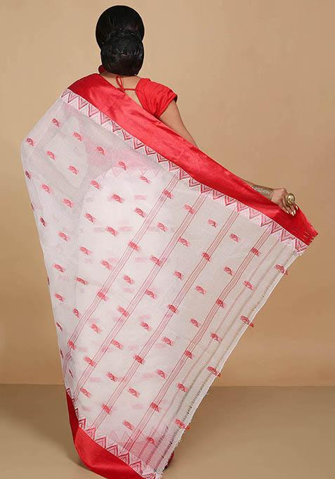 White Weaving Art Silk Saree