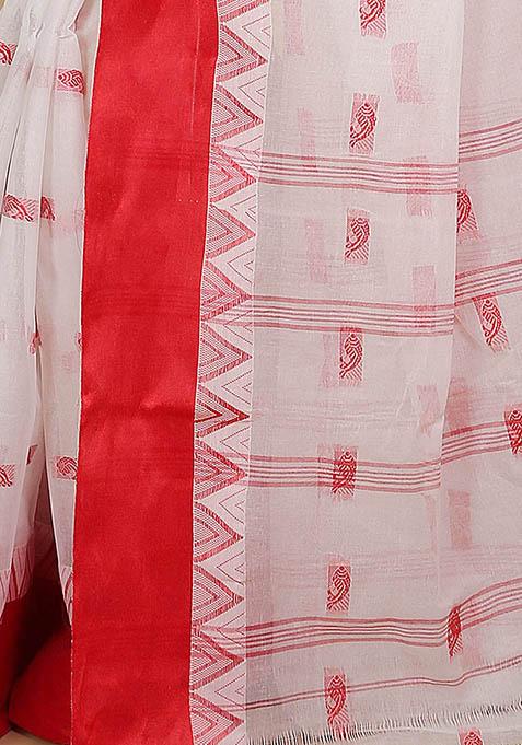 White Weaving Art Silk Saree