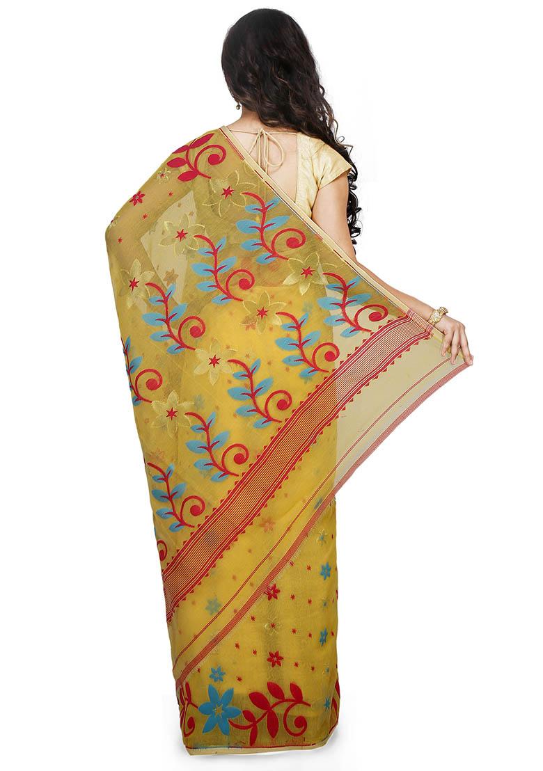 Yellow Jamdani Art Silk Saree