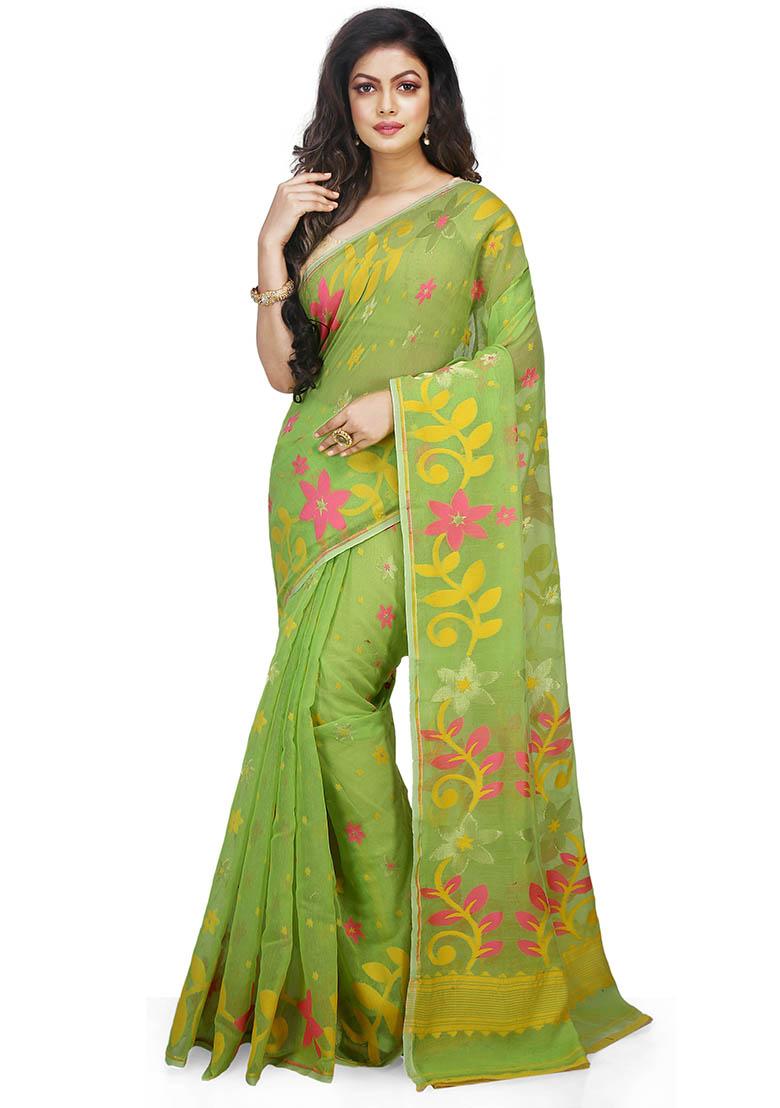 Green Jamdani Art Silk Saree