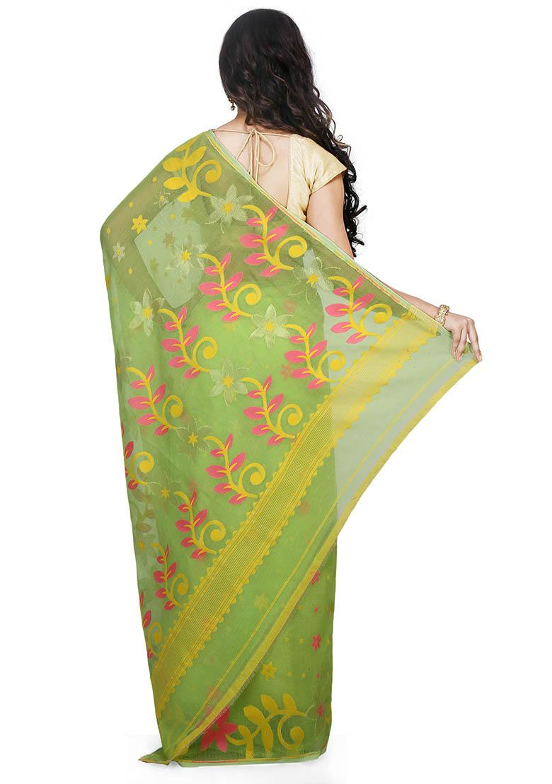 Green Jamdani Art Silk Saree