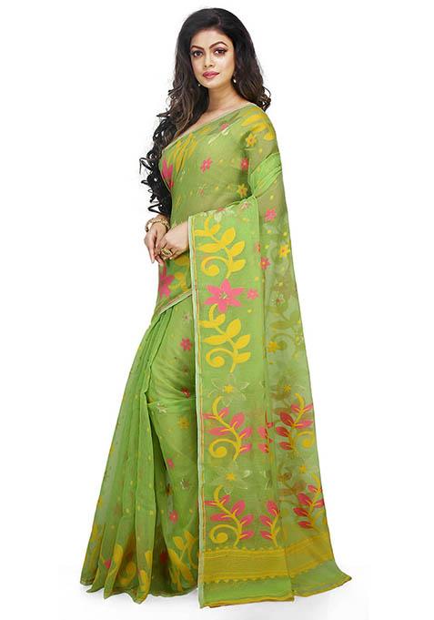 Green Jamdani Art Silk Saree