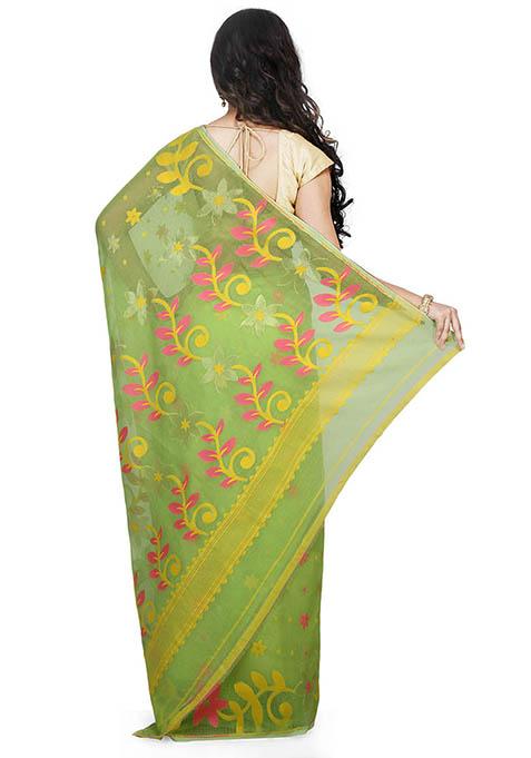 Green Jamdani Art Silk Saree