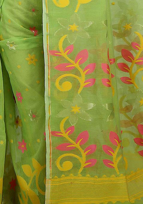 Green Jamdani Art Silk Saree