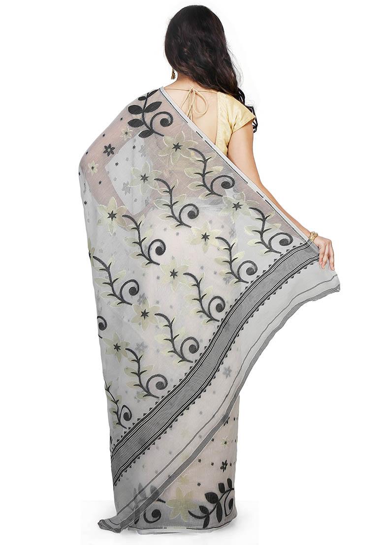 White Jamdani Art Silk Saree