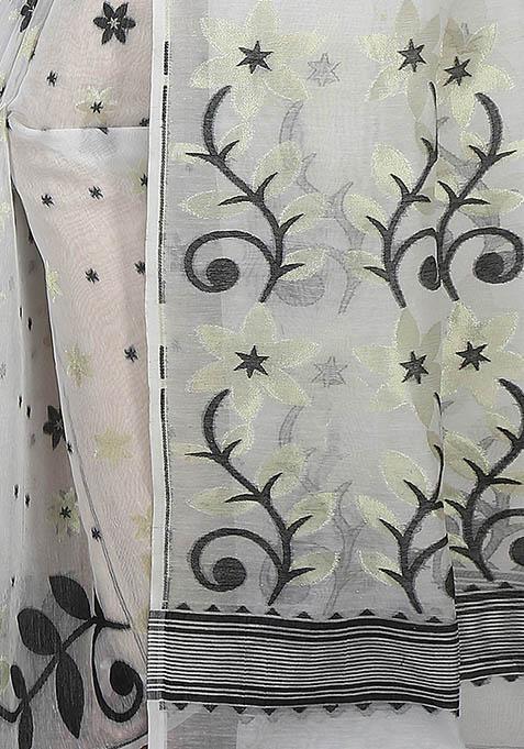 White Jamdani Art Silk Saree