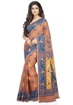 Orange Jamdani Art Silk Saree