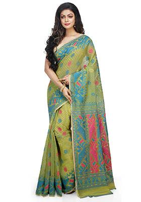 Green Jamdani Art Silk Saree