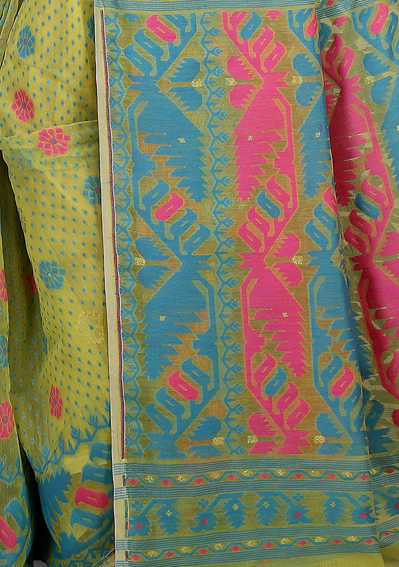 Green Jamdani Art Silk Saree