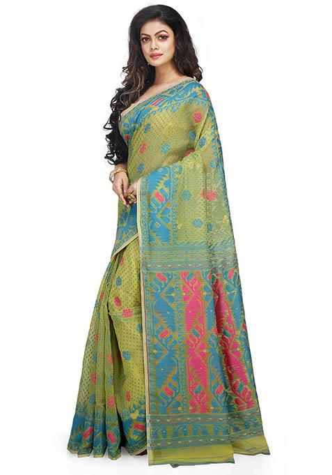 Green Jamdani Art Silk Saree