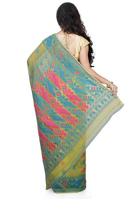 Green Jamdani Art Silk Saree