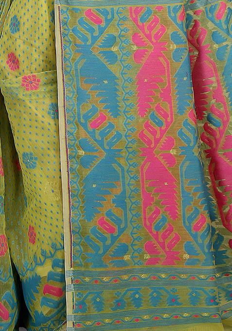 Green Jamdani Art Silk Saree