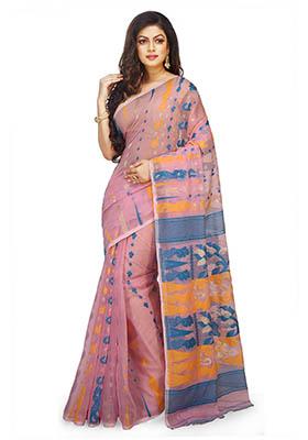 Pink Jamdani Art Silk Saree