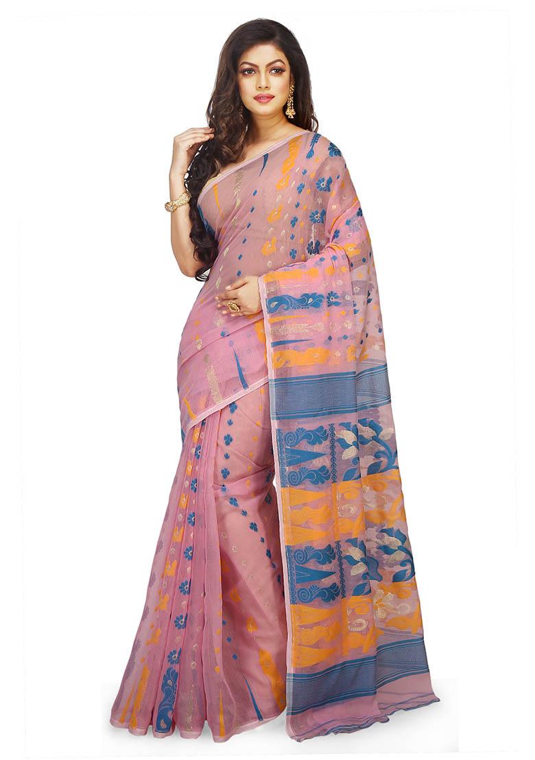 Pink Jamdani Art Silk Saree