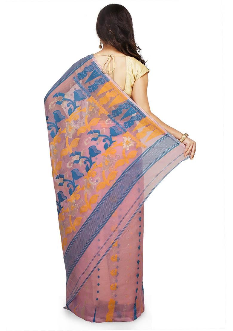 Pink Jamdani Art Silk Saree