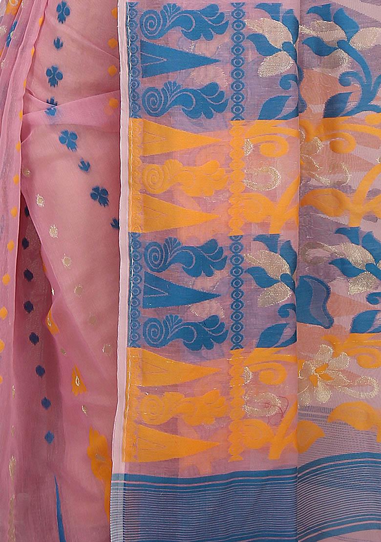 Pink Jamdani Art Silk Saree