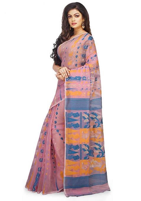 Pink Jamdani Art Silk Saree