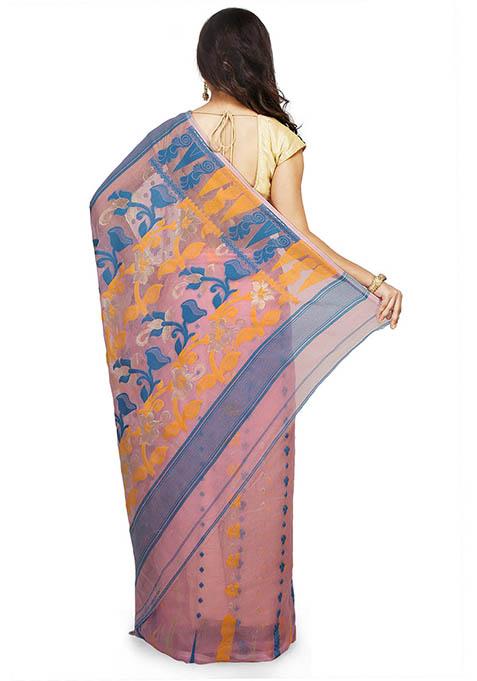 Pink Jamdani Art Silk Saree