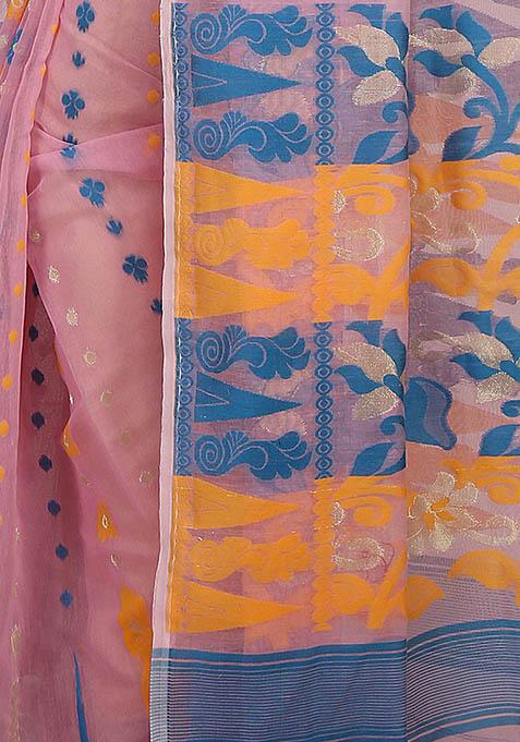 Pink Jamdani Art Silk Saree