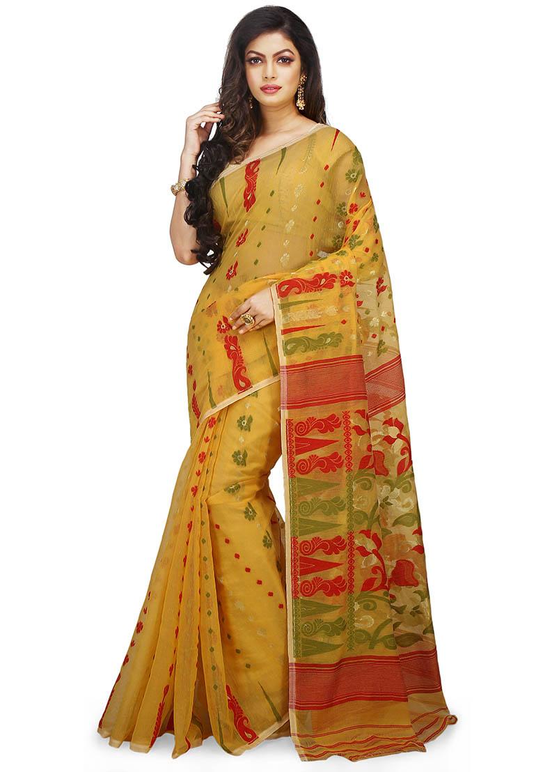 Yellow Jamdani Art Silk Saree