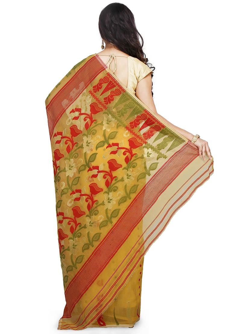 Yellow Jamdani Art Silk Saree