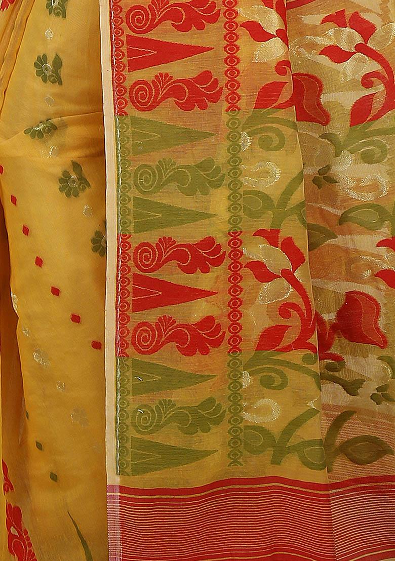 Yellow Jamdani Art Silk Saree