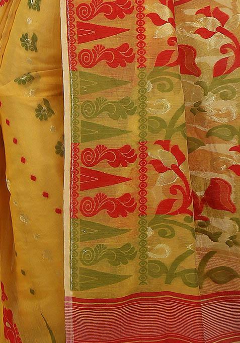 Yellow Jamdani Art Silk Saree