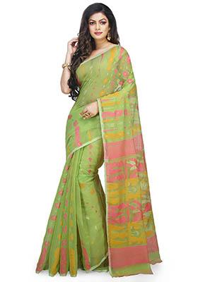 Green Jamdani Art Silk Saree