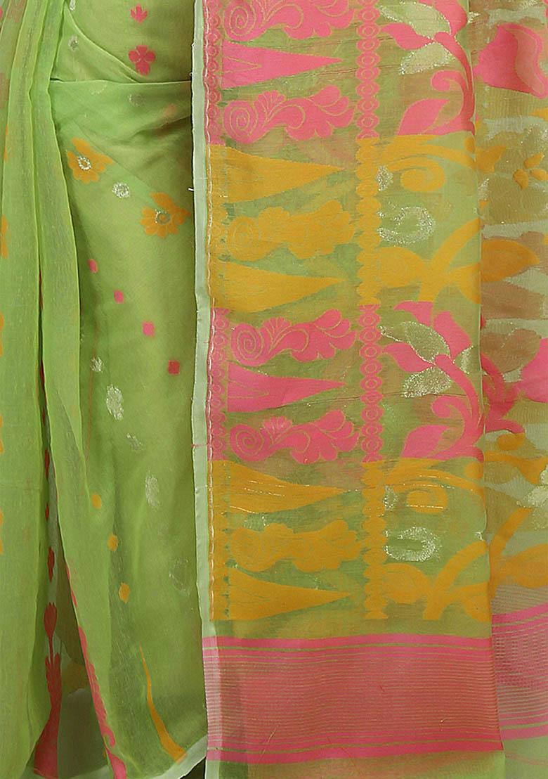 Green Jamdani Art Silk Saree