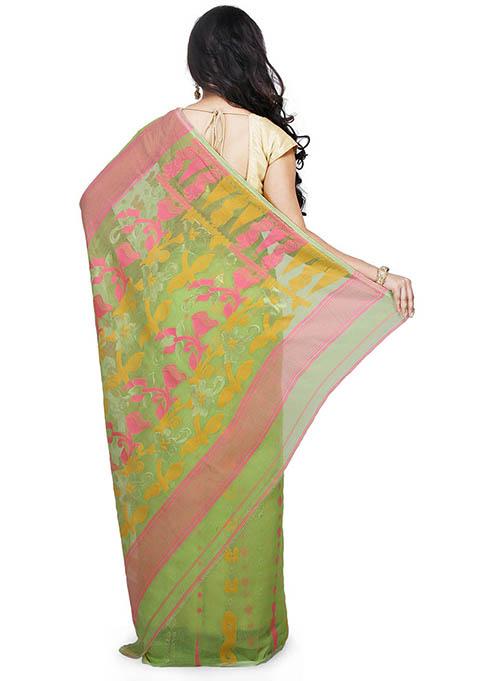 Green Jamdani Art Silk Saree