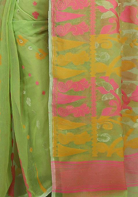 Green Jamdani Art Silk Saree