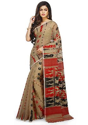 Beige Jamdani Art Silk Saree