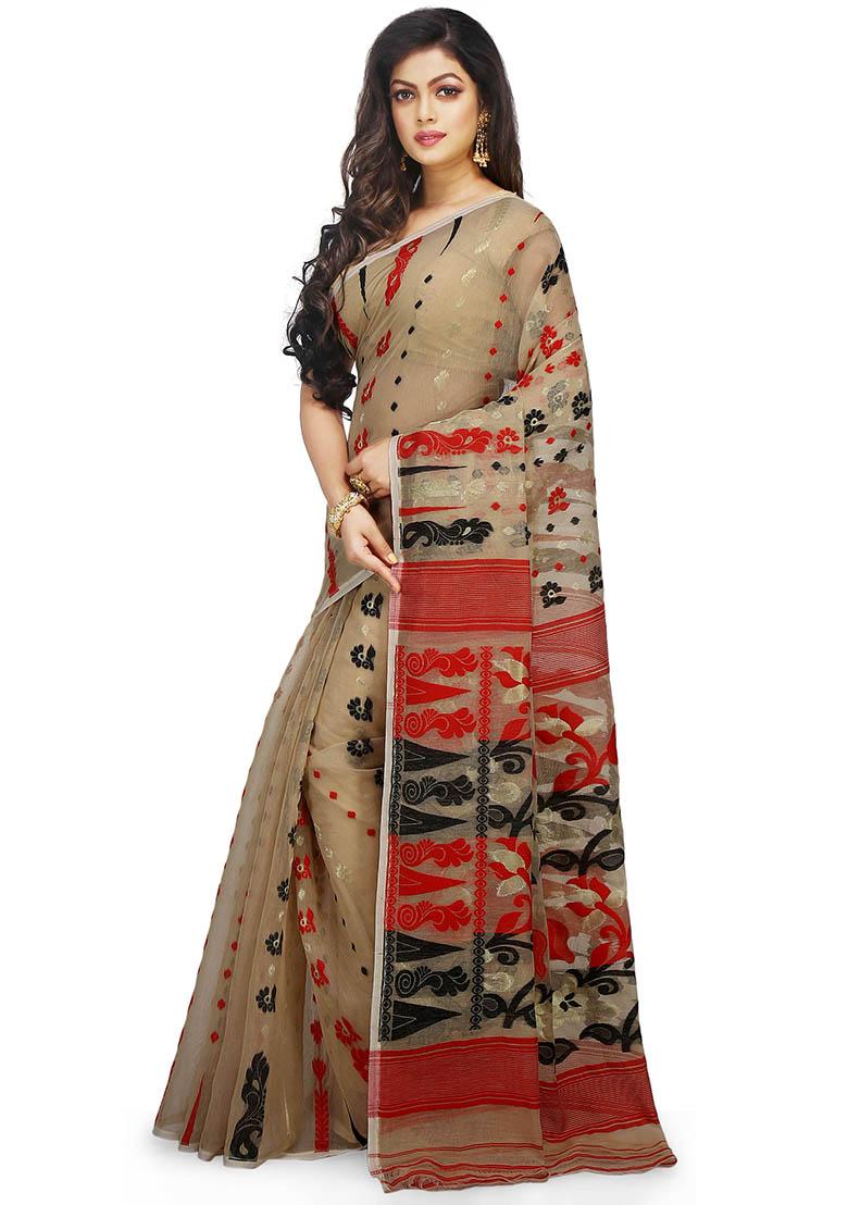Beige Jamdani Art Silk Saree