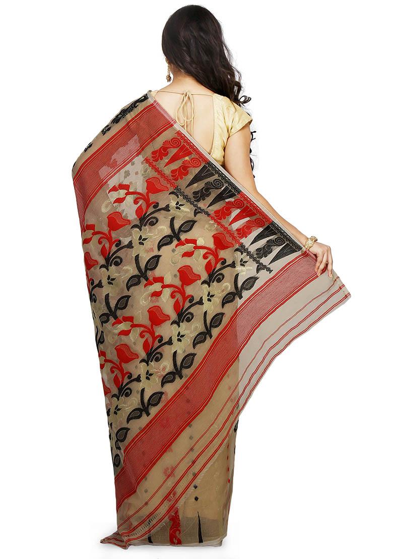Beige Jamdani Art Silk Saree