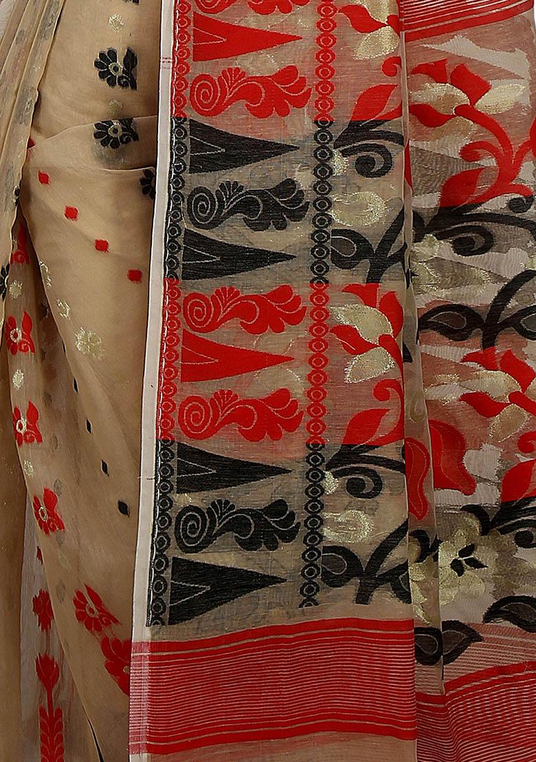 Beige Jamdani Art Silk Saree