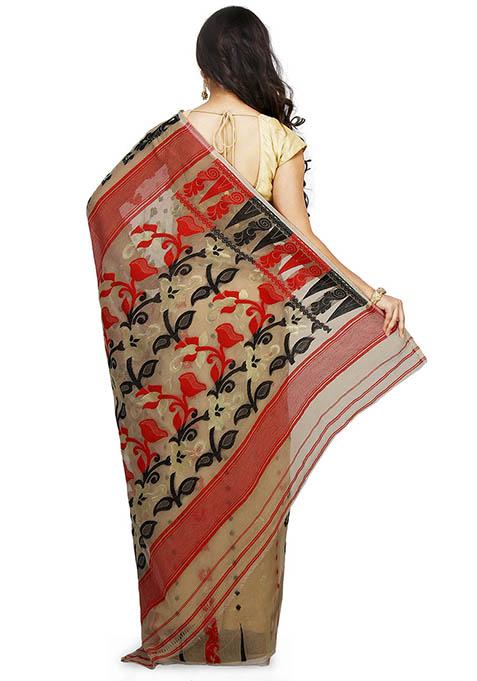 Beige Jamdani Art Silk Saree