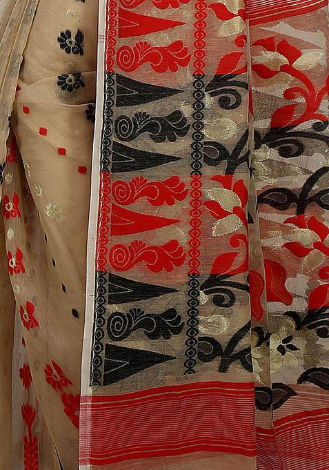 Beige Jamdani Art Silk Saree