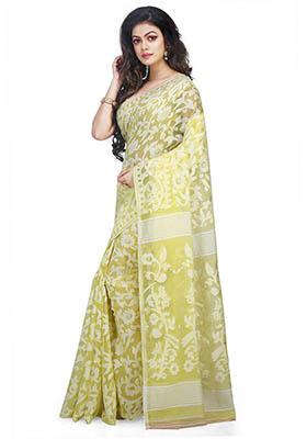 Yellow Jamdani Art Silk Saree